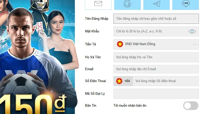 Form điền thông tin để đăng ký tài khoản